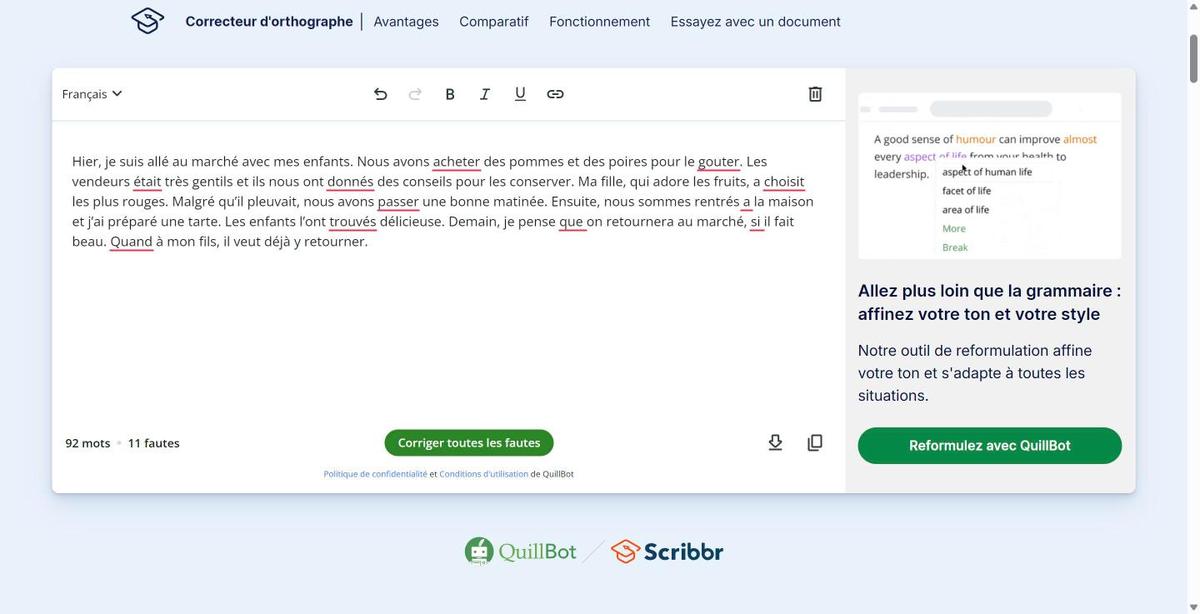 Scribbr : les fautes signalées, capture du 25 octobre 2026